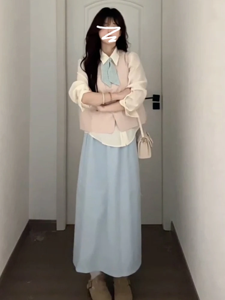 Sweet College Sle – ensemble dr pour femmes, t-shirt, Suite, jupe trapèze, col Long, mi-long, mélange de coton et Polyester