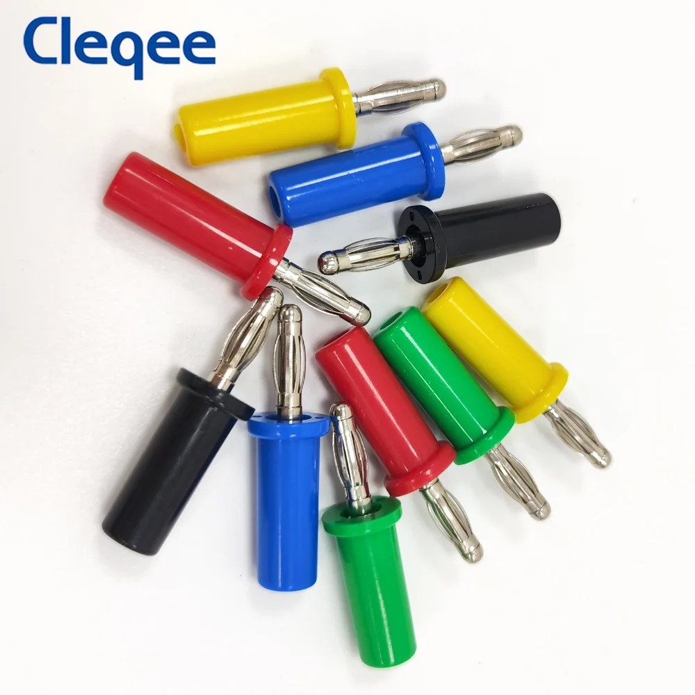 Cleqee 10pcs P3001P 4mm Copper Banana Plug Stackable Jack Welded Type for Speaker Test Probes Connectors