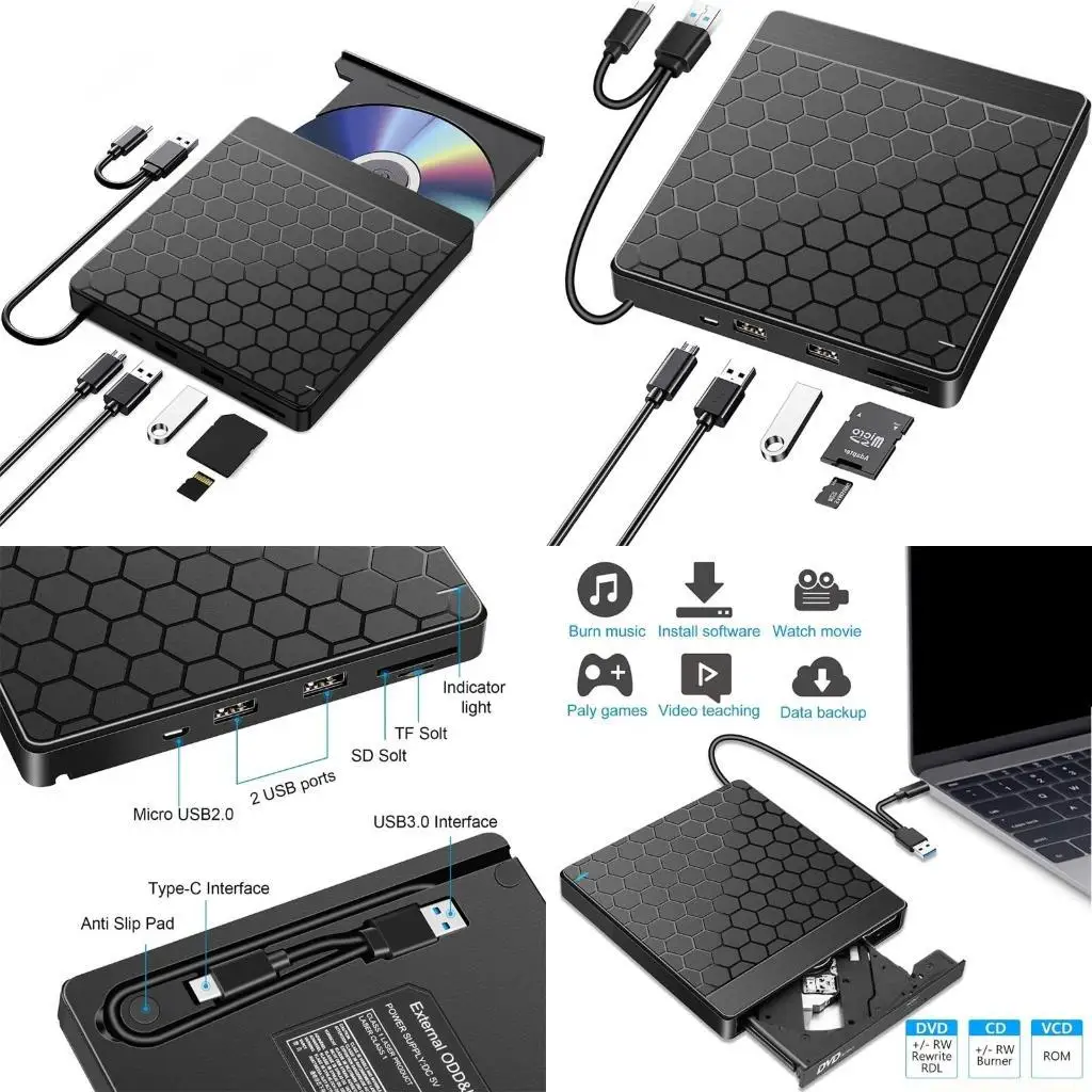 

6 в 1 USB внешний DVD-привод типа C портативное устройство для чтения записывающих устройств для портативных ПК