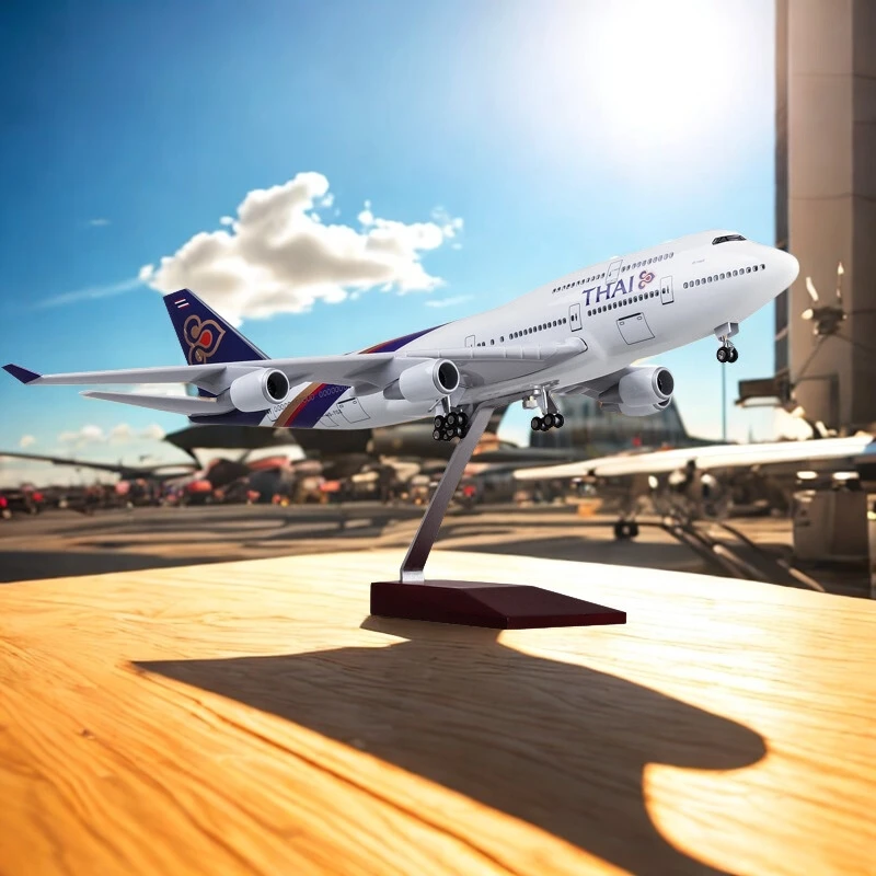 

Aesthetic Room Decor 1/150 Scale 47cm Airplane B747 Aircraft Thailand THAI Airline Model W Light and Wheel Plastic Resin Plane