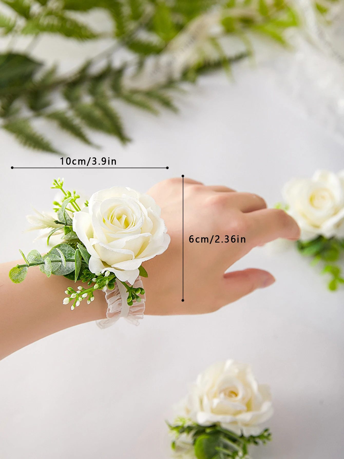 6 pezzi bianco Ros avorio uomo Boutonniere per accessori per fiori da sposa decorazioni per abiti da ballo braccialetti con corpetto da polso con fiori da ballo