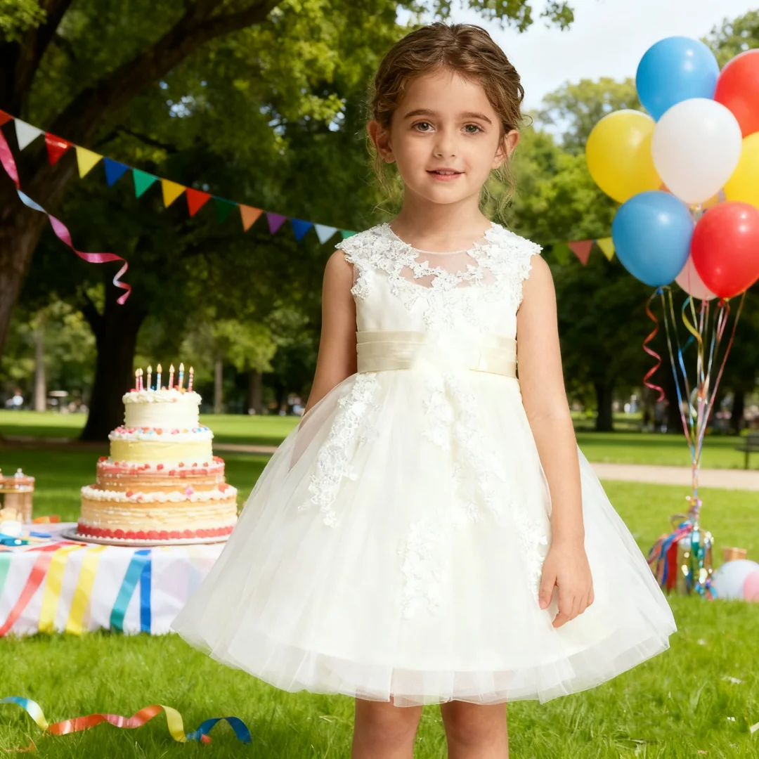 Custom Children's Princess Dress New Puff Tulle Girl Bow Birthday Party Little Host Performance Costume