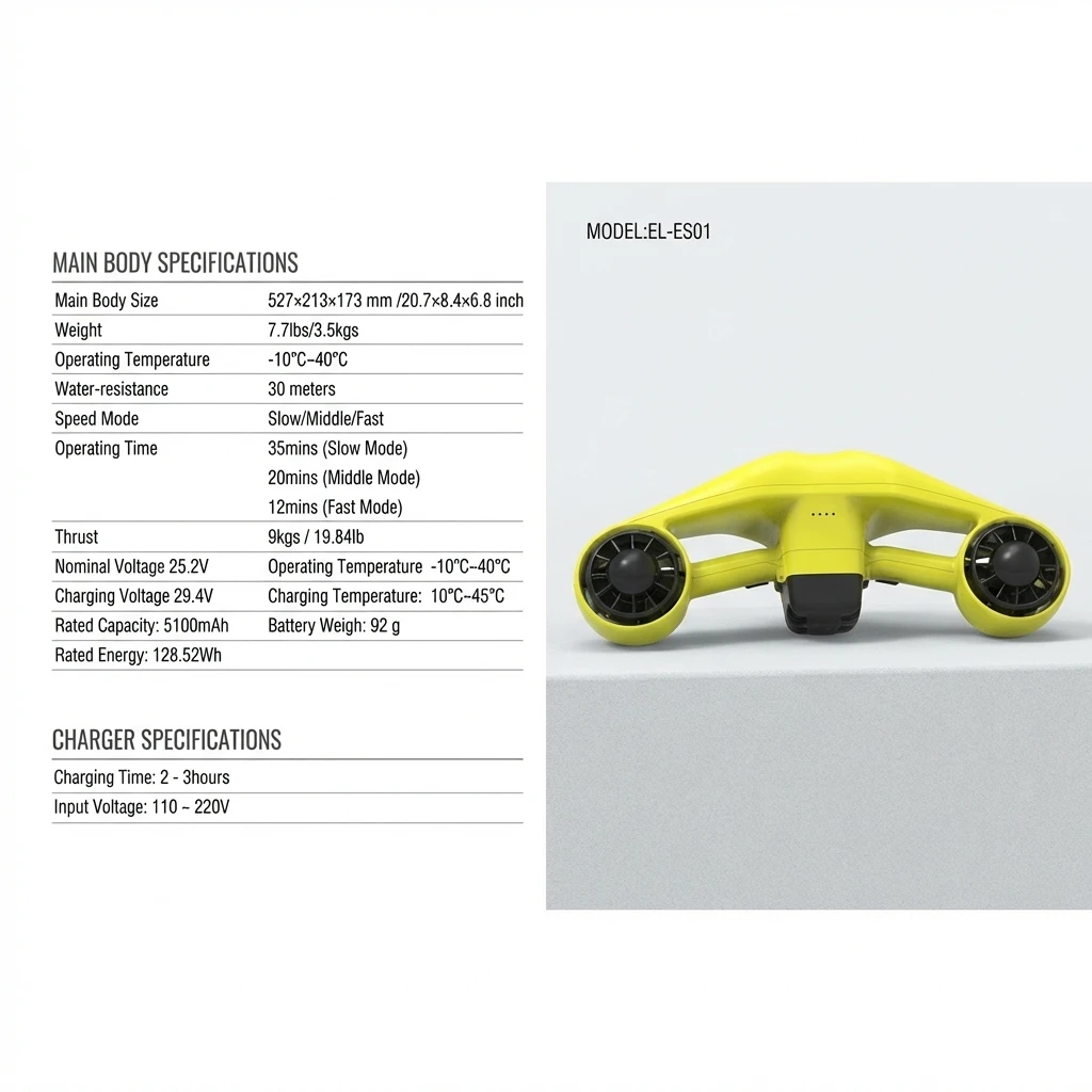 Sea Scooter 30 m Underwater Scooter for Diving Snorkeling, Por Water Scooter with Mount, Airline Approved
