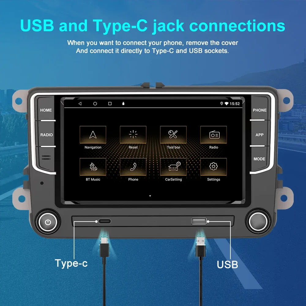 VW 패스트 골프 폴로 MK5/6 캐디 아모르크 카플레이, 자동차 스테레오 라디오, GPS, 와이파이, BT, 7 인치 오리지널 스타일, 안드로이드 13, 4 + 64G