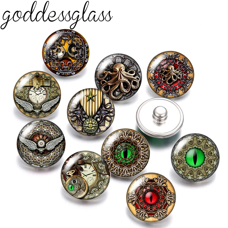 New Steampunk mechanical style gear 10pcs Round photo 12mm/18mm snap buttons for 12mm/18mm snap necklace DIY findings jewelry