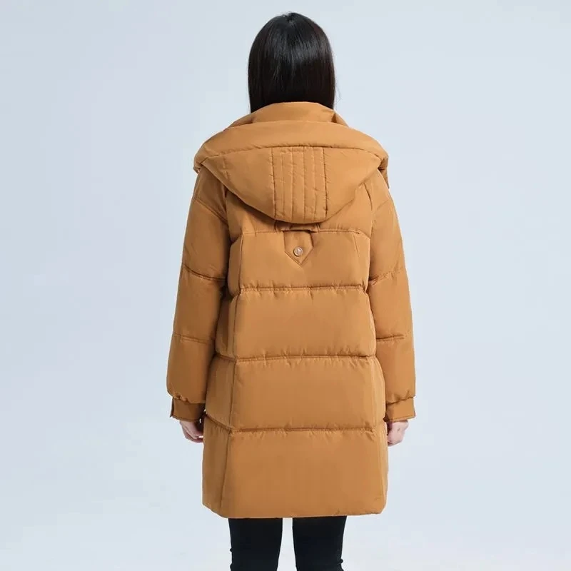 

Winter Coat 2025 New Korean version Loose Cotton Padded Thick Hooded Jackets for women Warm Parker Solid Casual Long Overcoat