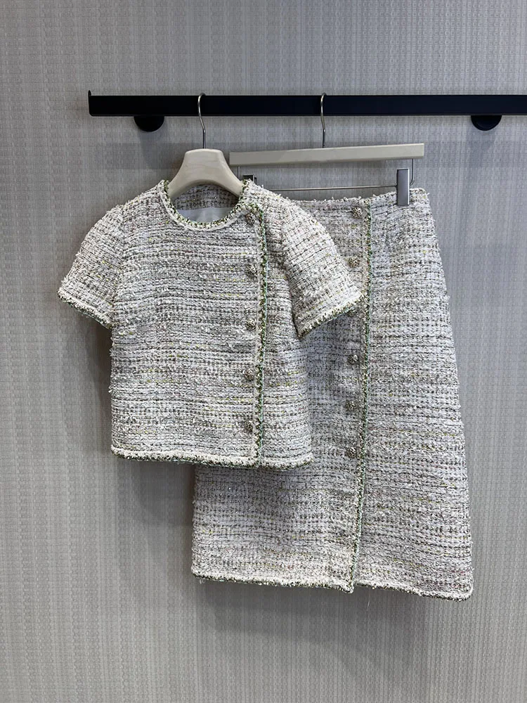 

Runway Designer Spring Summer Skirt Suit Women's Fashion Tweed Knitted 2 Pieces Women 2026