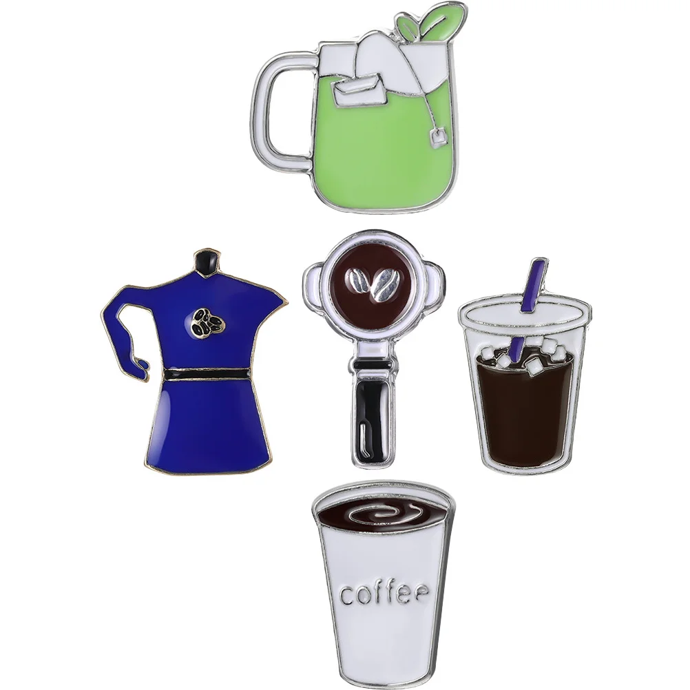 5 szt. Kreatywnych przypinek do kawy, broszki ze stopu, ozdobne przypinki do ubrań, plecaków, czapek, stylowe, unikalne akcesoria