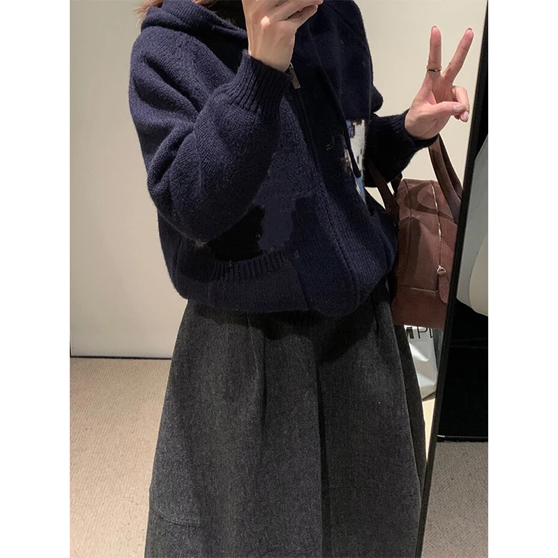 Vintage Woolen Midi Skirt Women Harajuku Streetwear High Waist Skirts Autumn Winter Ladies Korean Casual Design A Line Faldas