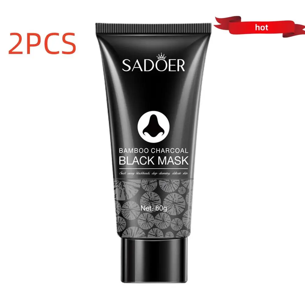 Blackhead Remover Black Mask Face Acne Treatment Peeling Peel-Off Shrink Pores Bamboo Charcoal Cleaning Nose Mask 2PCS