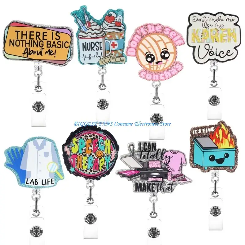 Retractable Acrylic Badge Holder with Metal Clip Nurse Doctor Badge Holder Retractable Badge Holder for Student Teacher