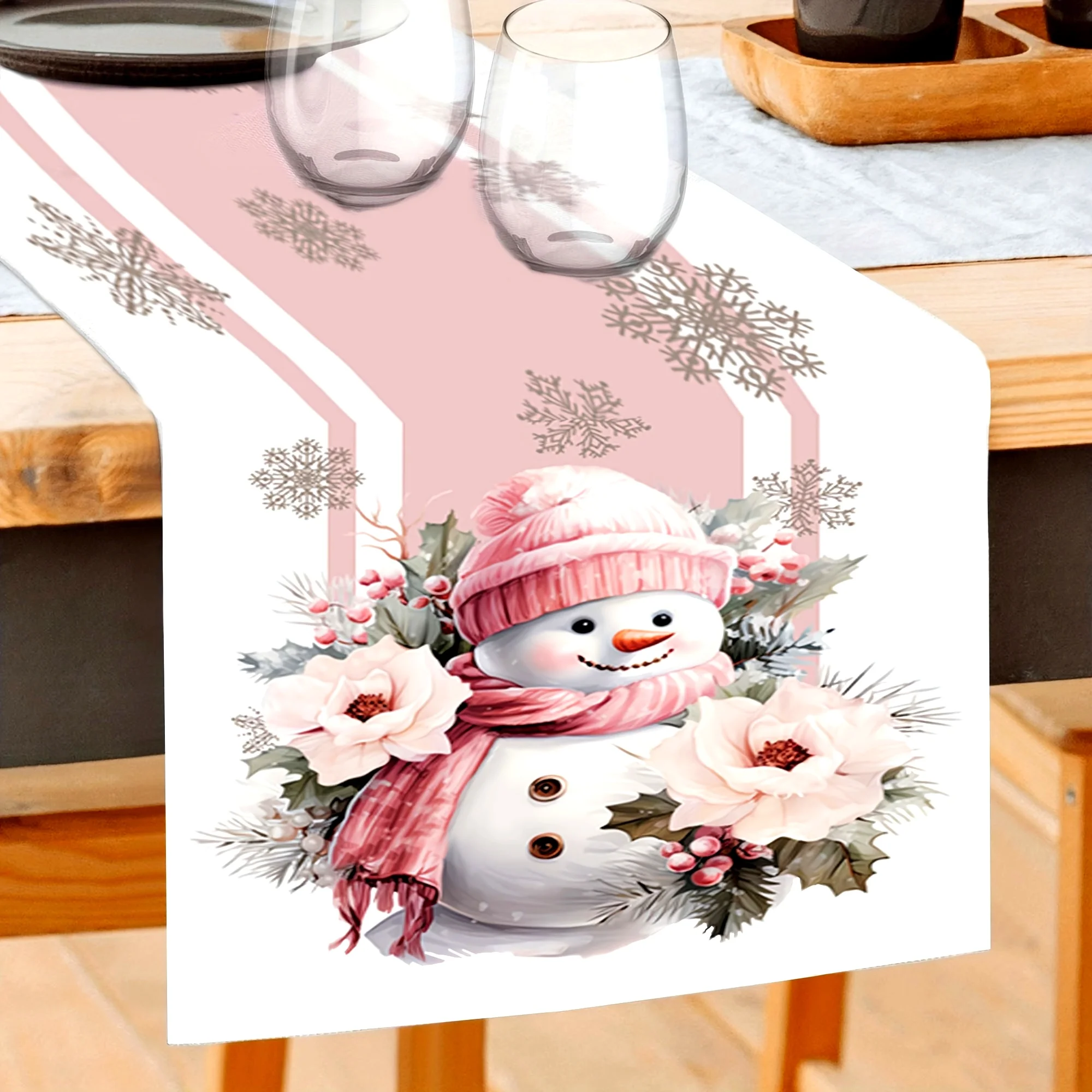 VIKAMA Rosa Schneemann Weihnachten Tischläufer Schneeflocke Urlaub Versammlung Wohnzimmer Couchtisch Weihnachtsthema Dekor