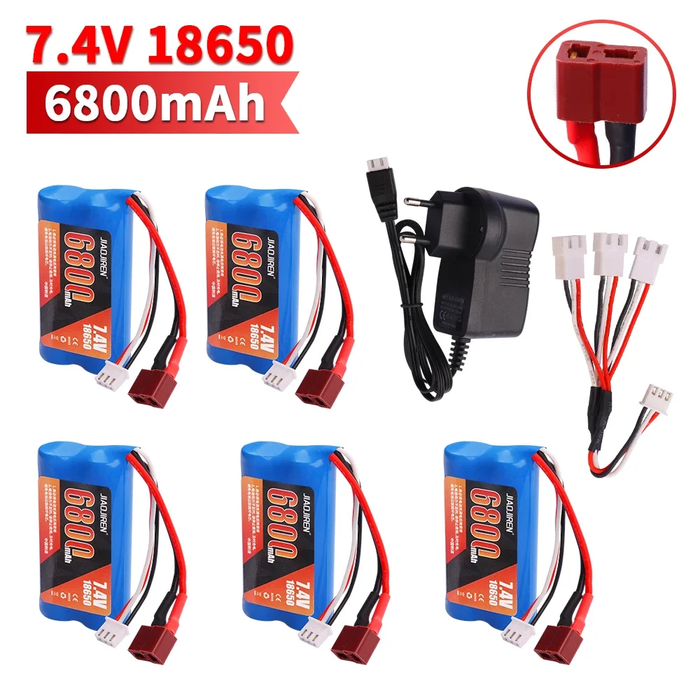 Upgrade 7.4 V 18650 6800 MAH Batterij voor Wltoys 10428/12428/12423/Q46 RC Auto Onderdelen met lader 7.4 V T plug voor Power auto