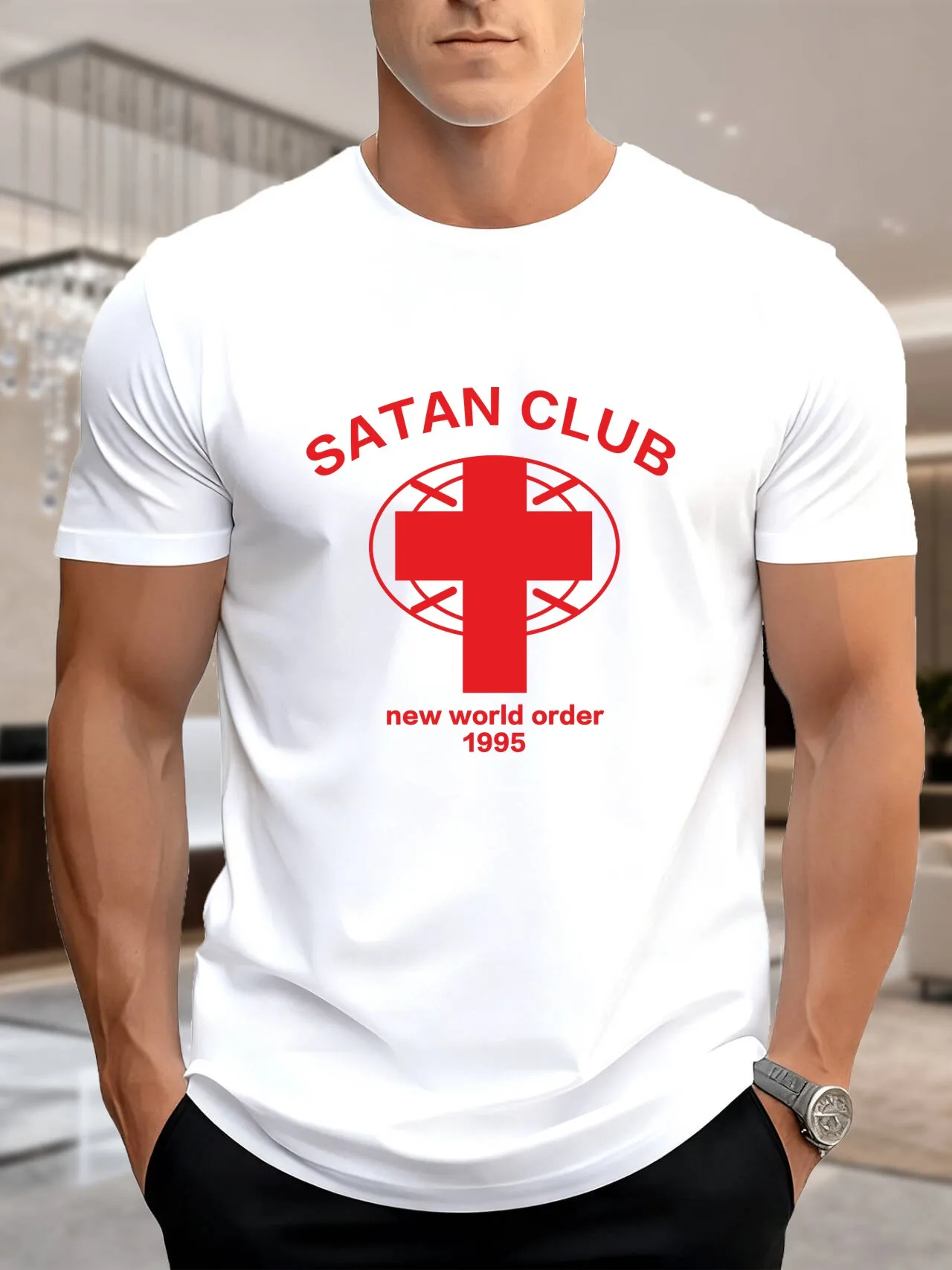 جديد وصول أزياء الرجال المطبوعة تي شيرتات قصيرة الاكمام أحمر أبيض العلم الصليب تصميم 100% القطن تنفس لينة عارضة رياضي نمط #2