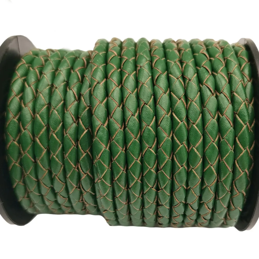 ShapesbyX 5 Yards Green Leather Bolo Cords Braided Leather Strap 4.0mm Round for Jewelry Bracelet Making