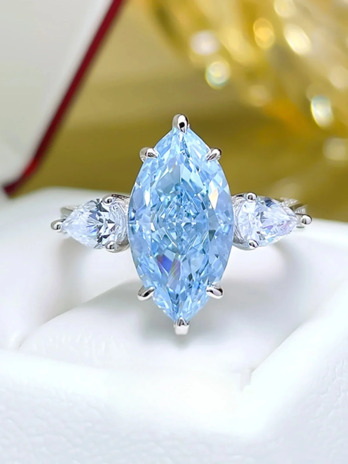 Mist Blue High Carbon Diamond Ring Finger Crushed Ice Cutting 925 Pure Silver Gold Plated Engagement Jewelry for Women