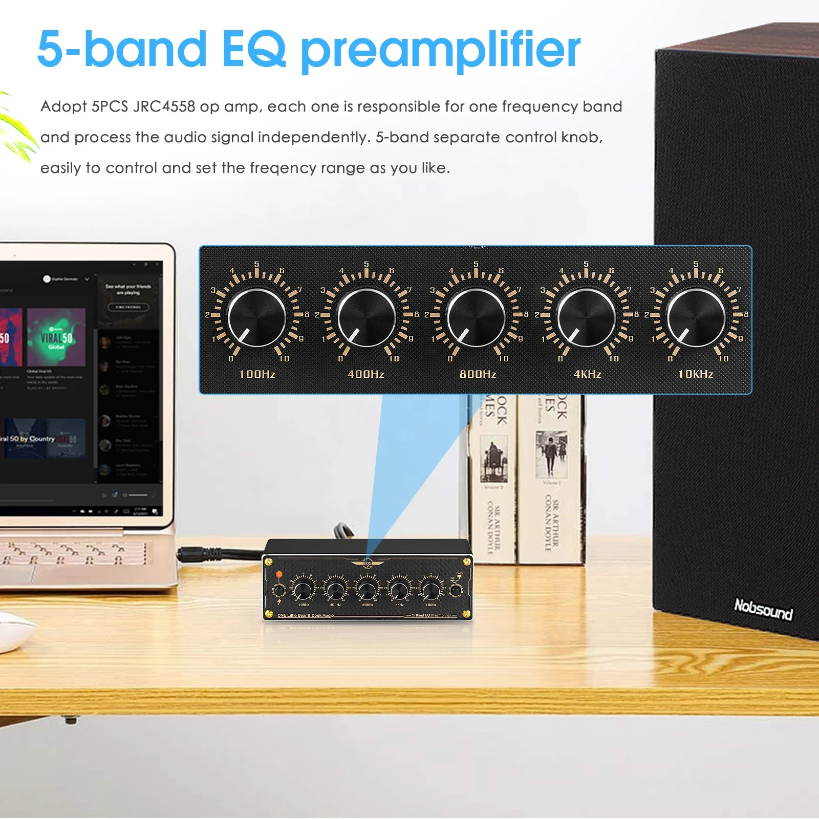 Nobsound EQ5 2,0 canales Mni preamplificador EQ analógico de 5 bandas ecualizador de Audio procesador de Audio para hogar/coche preamplificador estéreo