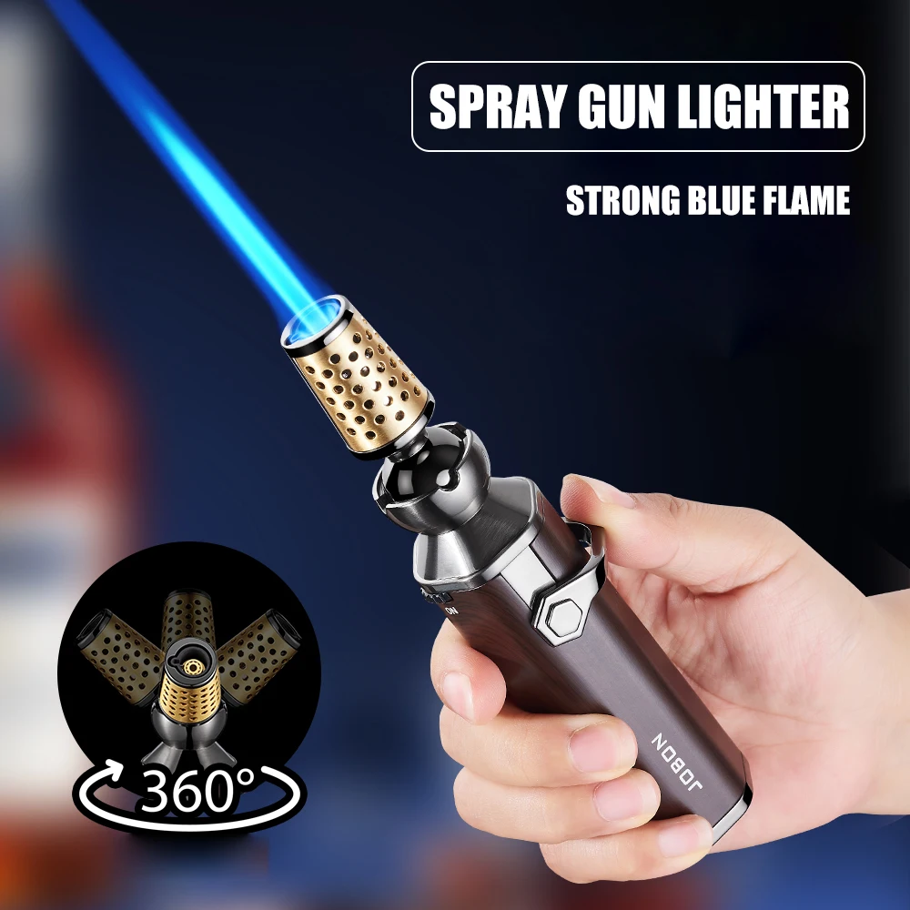 JOBON Blue Flame Gun Lighter 360° Rotatable Lighter Head Safety Lock Design Continuous Ignition Flame Adjustable