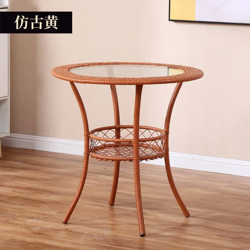 For Simple Small Round Table Mini Rattan Coffee Table Round Set Diameter 80 Height 70 External Glass