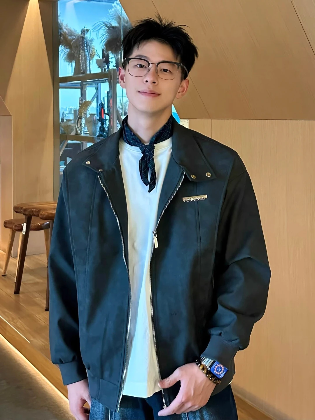 

ey Matte Dyed PU Leather Jaet Men's American Cool Jaet Cleanfit Embroidery ort Sle Outerwear Casual Loose Fit