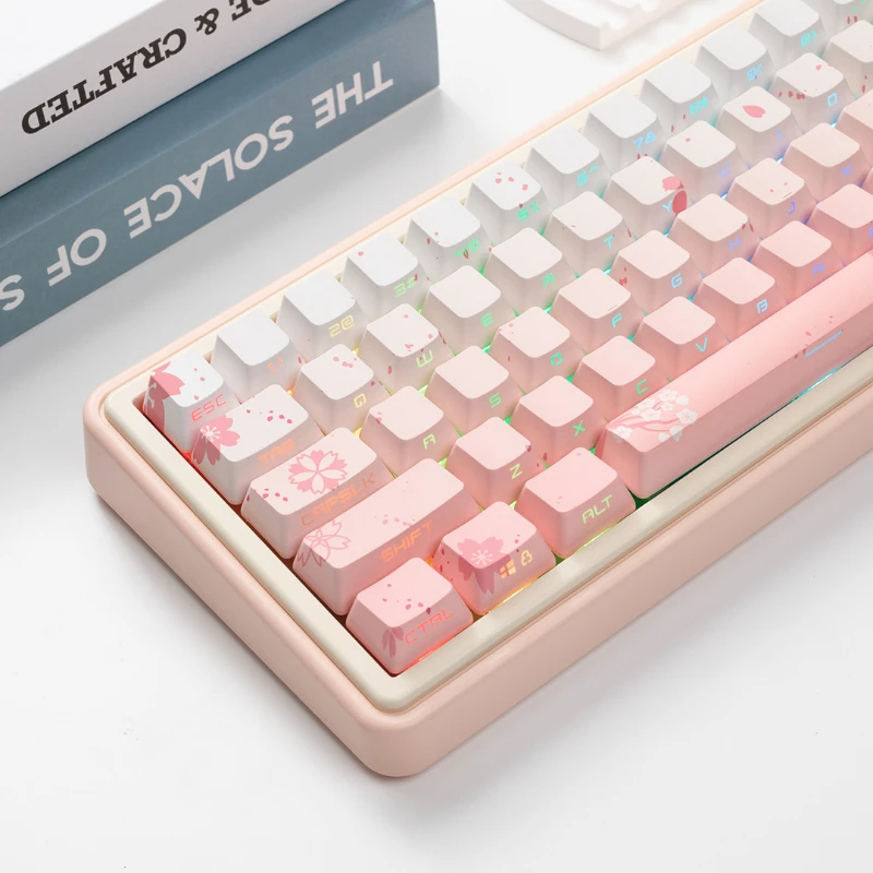 

Sakura Side-engraved Keycaps Made of Translucent PBT Material OCM Profile Sublimated Keycaps Suitable for Mechanical Keyboard