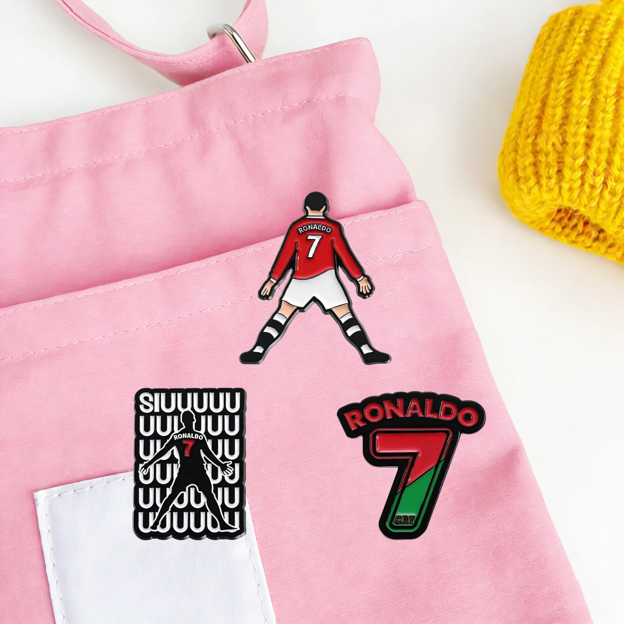 Cristiano Ronaldo CR7 Enamel Pins Set Red Jersey Celebration Design Brooch Badge For Backpack Clothing Soccer Fan Accessory Gift