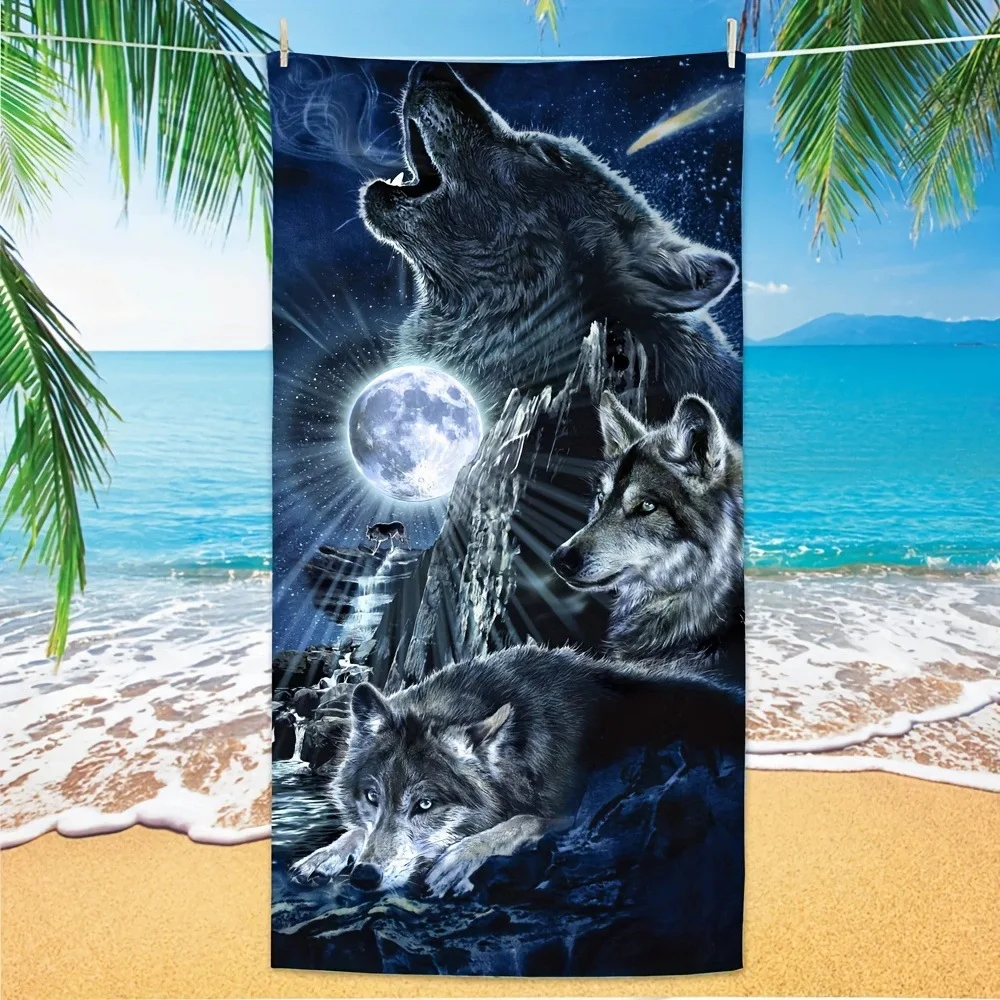 Serviette de plage Majestic Beast 150/178cm, motif artistique Tigre Blanc, Loup hurlant, Lion, Tigre cub, douce, sans sable, pour piscine et voyage
