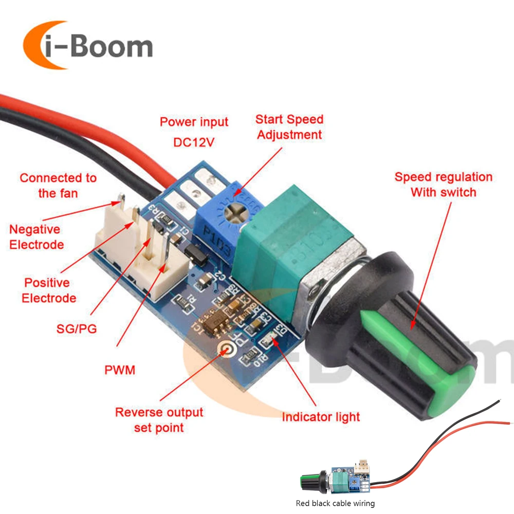 DC 12V Motor Speed Controller PWM Speed Adjustable Switch 4-Wire Speed Control Module for RV Camper Vent Fan