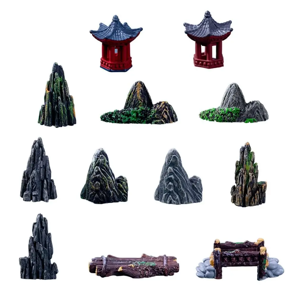 Creative Decorative Rockery Pavilion Bridge LIfelike Simulation Goose Micro Landscape Ornaments Resin