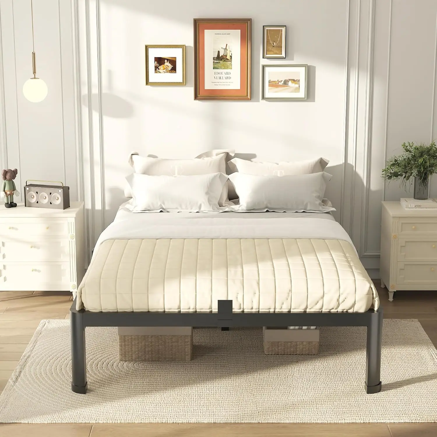 14 Inch Full Size Bed Frame Metal With Sturdy Steel Round Corner Legs, 3500 Lbs Heavy Duty Metal Full Platform Bed With Steel