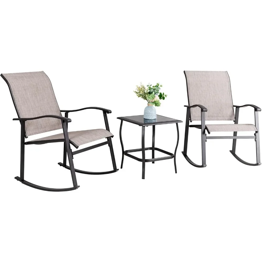 

3-piece Outdoor Rocking Chair and Small Bar Set, Textile Fabric Small Courtyard Furniture Set