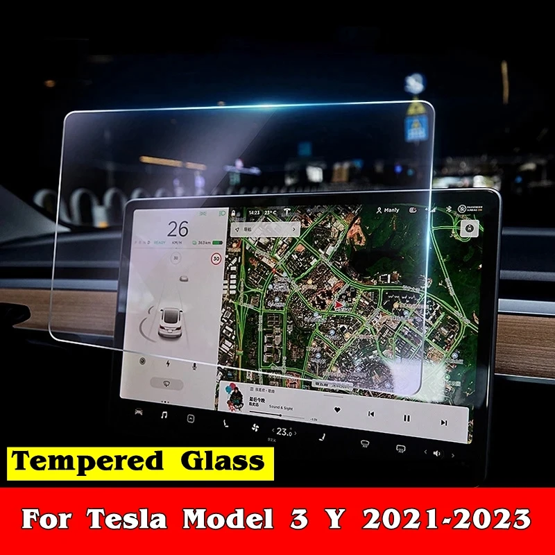 For Tesla Model 3 Y 2023 2022 2021 Car Accessories GPS Navigation Screen Tempered Glass Protective Film Anti-scratch Interior