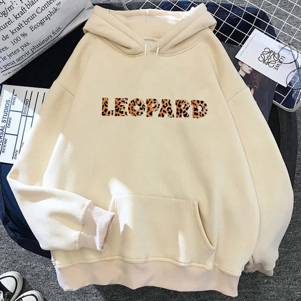 

Leopard Print Love hoodie comic casual wear anime sweater streetwear Y2K soft fabric women tracksuits sweatshirts Japanese