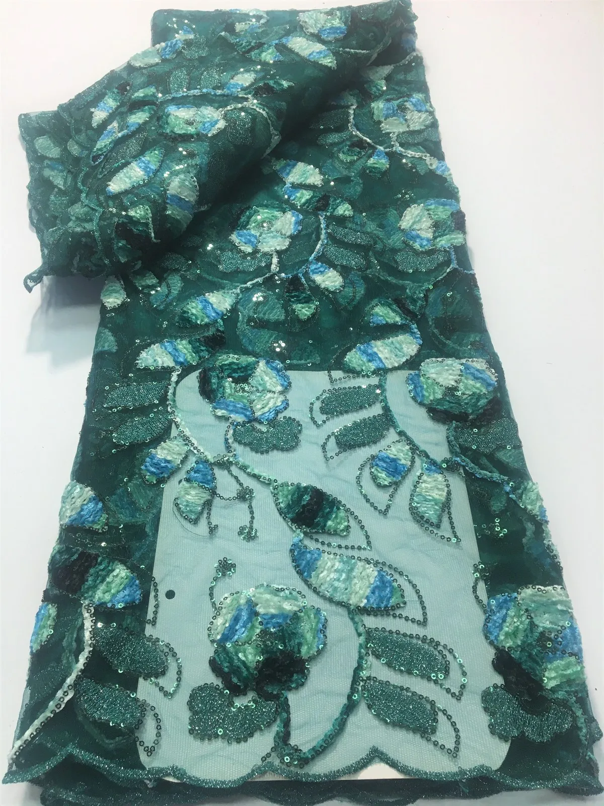 

Зеленая модель 2022, новейшая индийская кружевная ткань, высококачественный тюль, 3D блестки, кружевная ткань для свадебного платья KYX2210