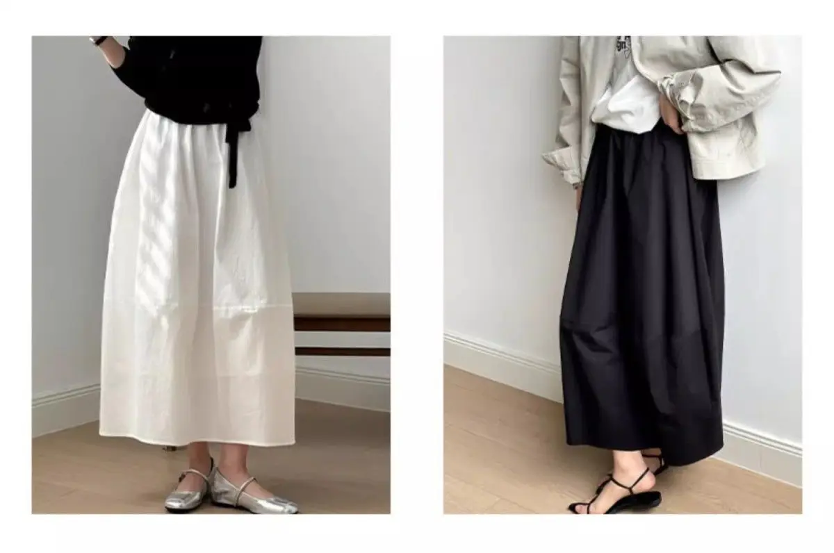 Spring Summer White Long Skirts for Woman Elegant Elastic High Waist Flared Umbrella Skirt Woman Casual Solid A-Line Maxi Skirt