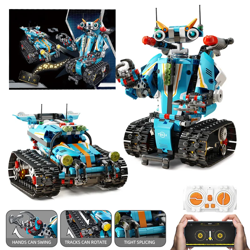 

2 в 1, робот с дистанционным управлением/внедорожный танк, строительные блоки, наборы стеблей для детей, развивающие игрушки, подарок для мальчиков