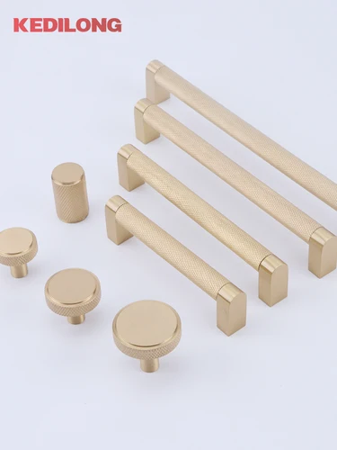 Imagen 2 del producto KEDLO-manija moleteada de malla moderna europea de latón macizo, tirador de armario de cocina, cajón, mango de cobre