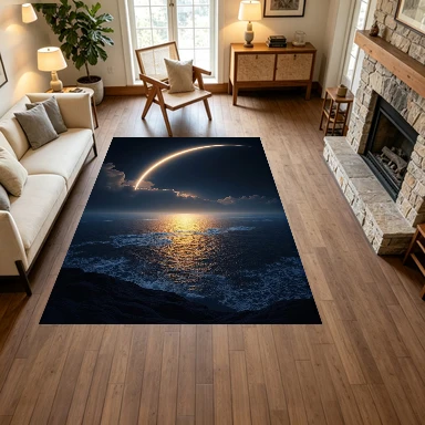 Crescent Moon Cloud Ocean Night Seascape Carpet Flooring, Dreamy Night View Non-Slip Area Rug for Living Room Bedroom Home Decor