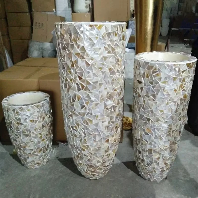 y white shell decorative floor vertical fiberglass vase hotel wedding hall floral landscape decoration