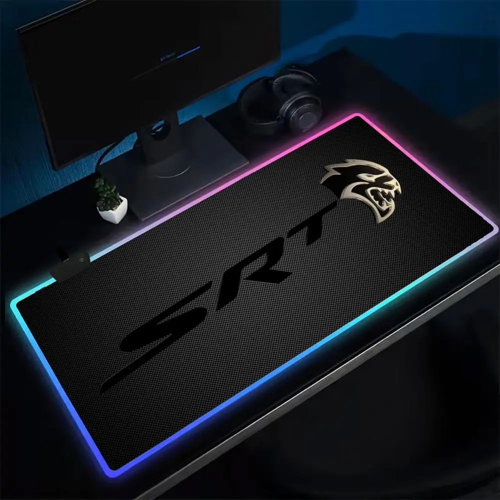 Car Dodge Loog Mouse Pad Anime Gaming Mouse Pad LED Table Pads Backlit Rubber Desktop XXL RGB Desk Mats