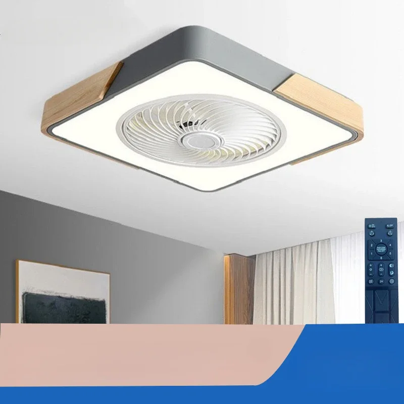 Nordic modern wooden ceiling fan light three color dimming eye protection with LED living room bedroom ceiling fan light 110V