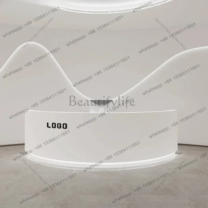 LSModern Luxury Reception Desk Semicircular Arc Checkstand Beauty Salon Atril Checkout Counter Podium Furniture Receptionsdisk F