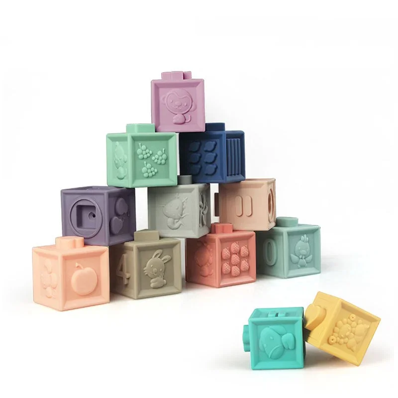 Bloques de construcción de silicona para bebés, juguetes Montessori para bebés, apilador para apretar, juguetes para la dentición, juguete de Aprendizaje Temprano para niños y niñas