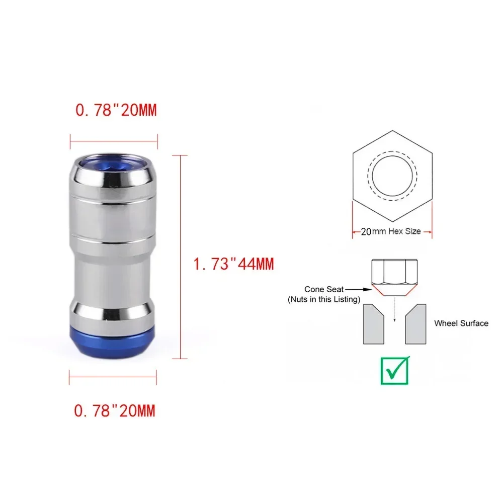 Racing Wheel Nuts M12xP1.25/ M12xP1.5  Concealed Heptagon Formula Steel Wheels Lock Lug Nuts Acorn Rim Closed End 20Pcs/Set