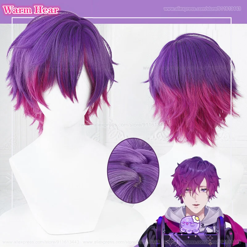 

Vtuber Uki Violeta Cosplay Wig 30cm Short Gradient Purple Uki Anime Cosplay Wigs Heat Resistant Synthetic Hair Party + Wig Cap