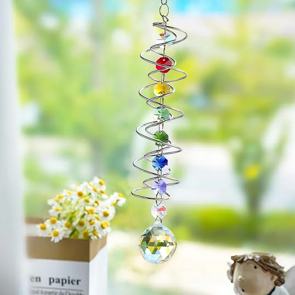 Kinetischer Sonnenfänger Windspinner Spiralförmiger Schwanzstabilisator Kristallkugel Chakra-Meditation Hängende Windspiele Regenbogen Gartendekoration