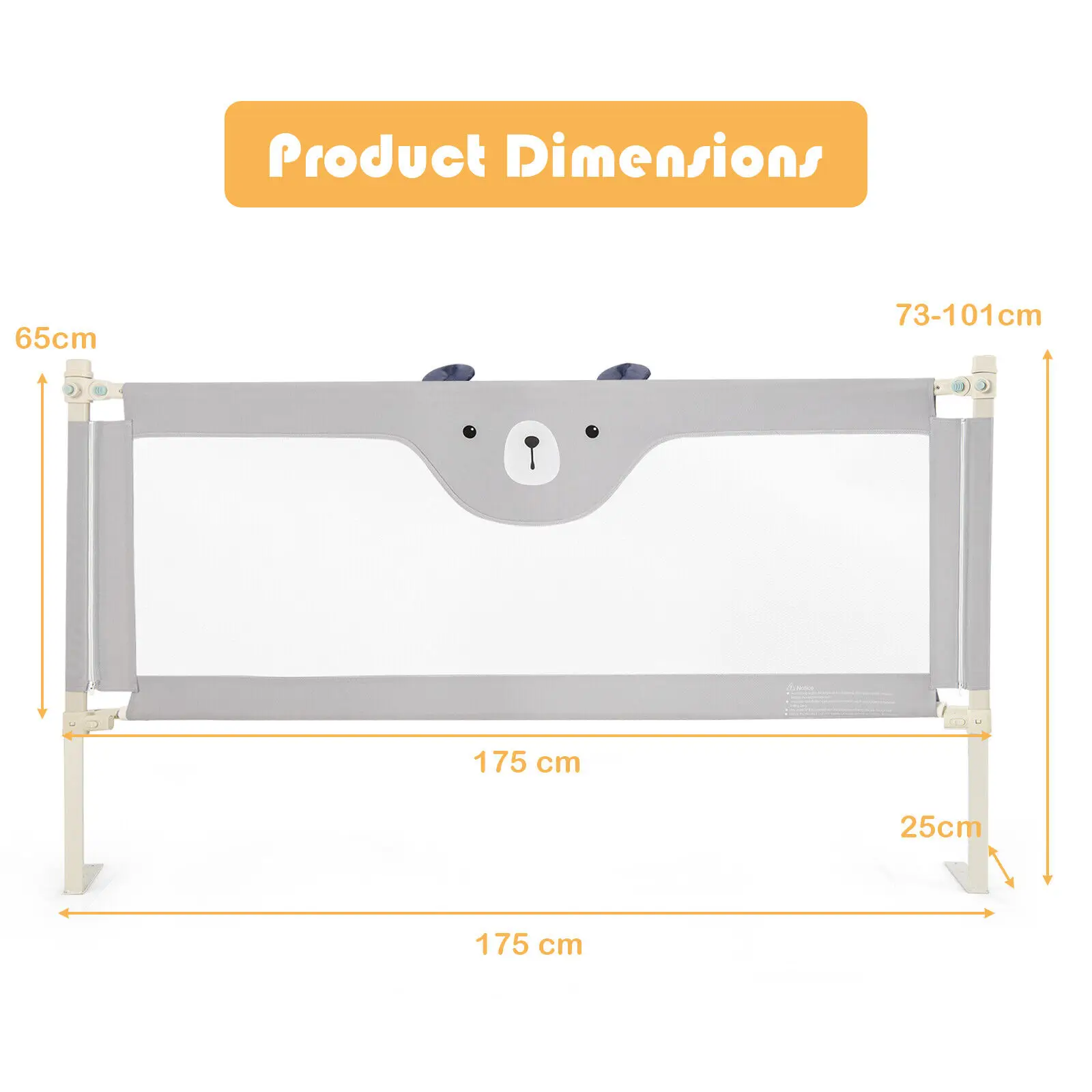 GOFLAME 175CM Cute Baby Bed Rail Guard Toddler Infant Security Guardrail W/ Double Lock