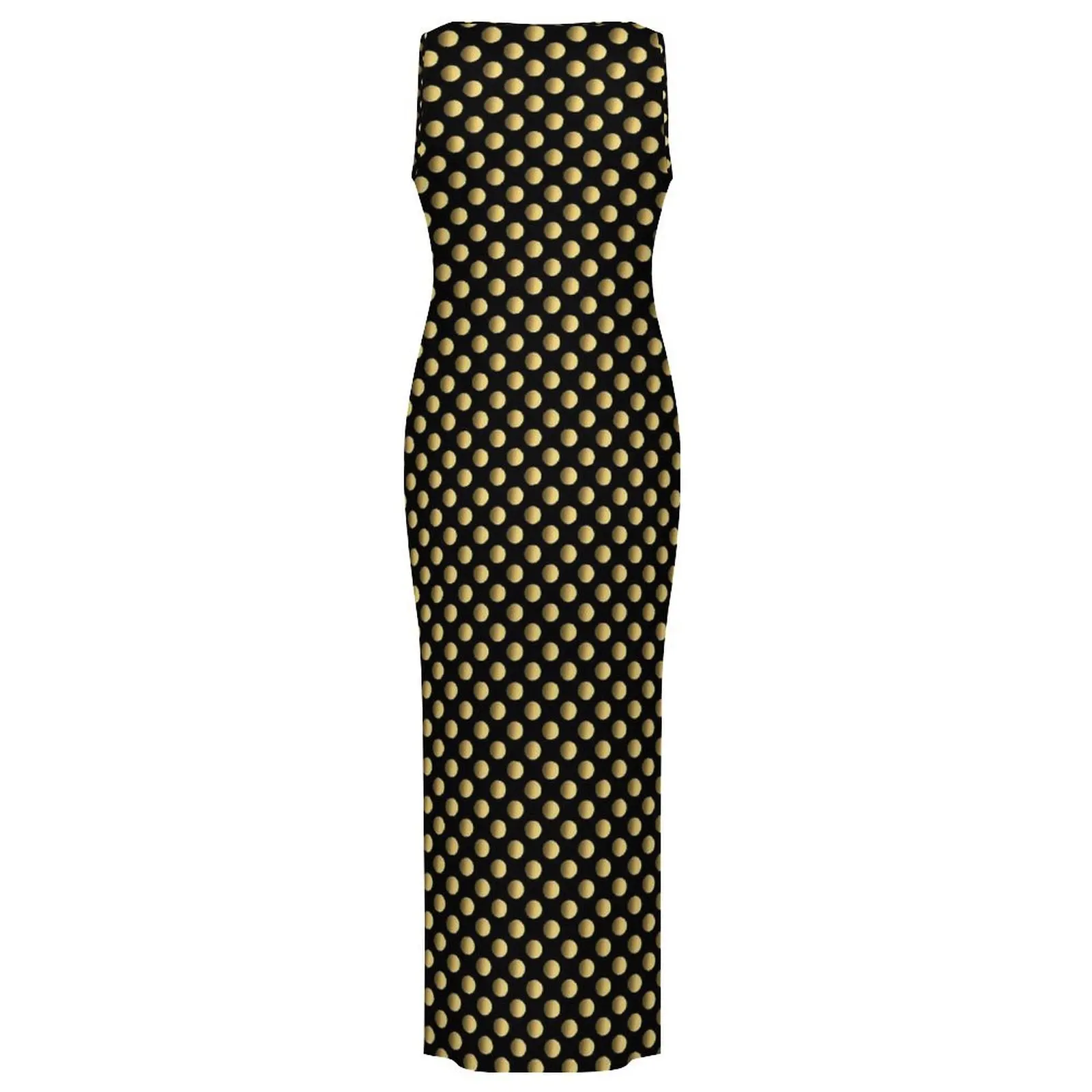 여성 골드 도트 드레스 서클 인쇄 미적 Bodycon 드레스 휴일 민소매 나이트 클럽 맥시 드레스 그래픽 빅 사이즈 Vestidos