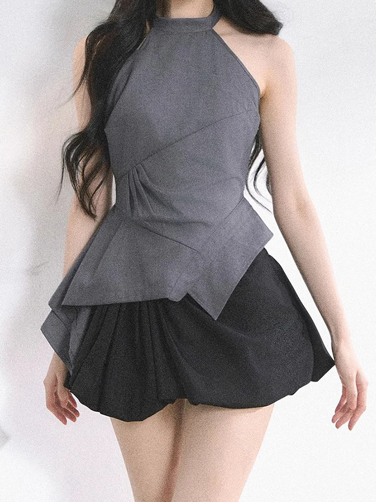 American Sle Hot Girl Ne Hanging Svel Top المرأة صيف 2025 جديد عالي الخصر سليم زهرة برعم f تنورة قطعتين مجموعة