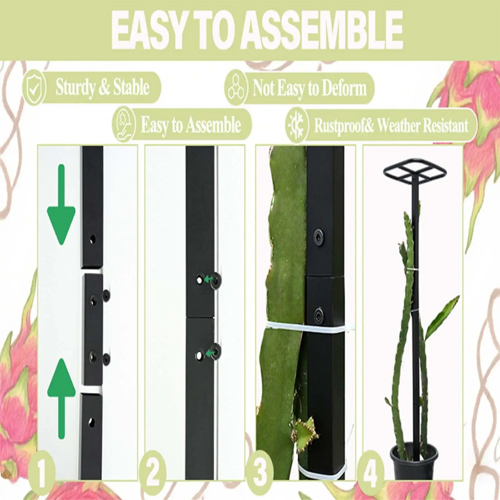 Adjustable Metal Plant Trellis Black Garden Frame Climbing Support for Outdoor Vegetable and Vines